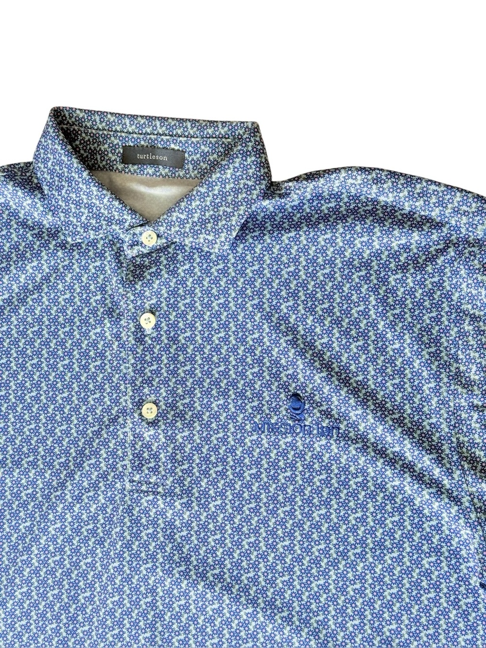 Turtleson Mission Inn Golf Performance  Blue Micro-Print Polo Shirt Size Medium